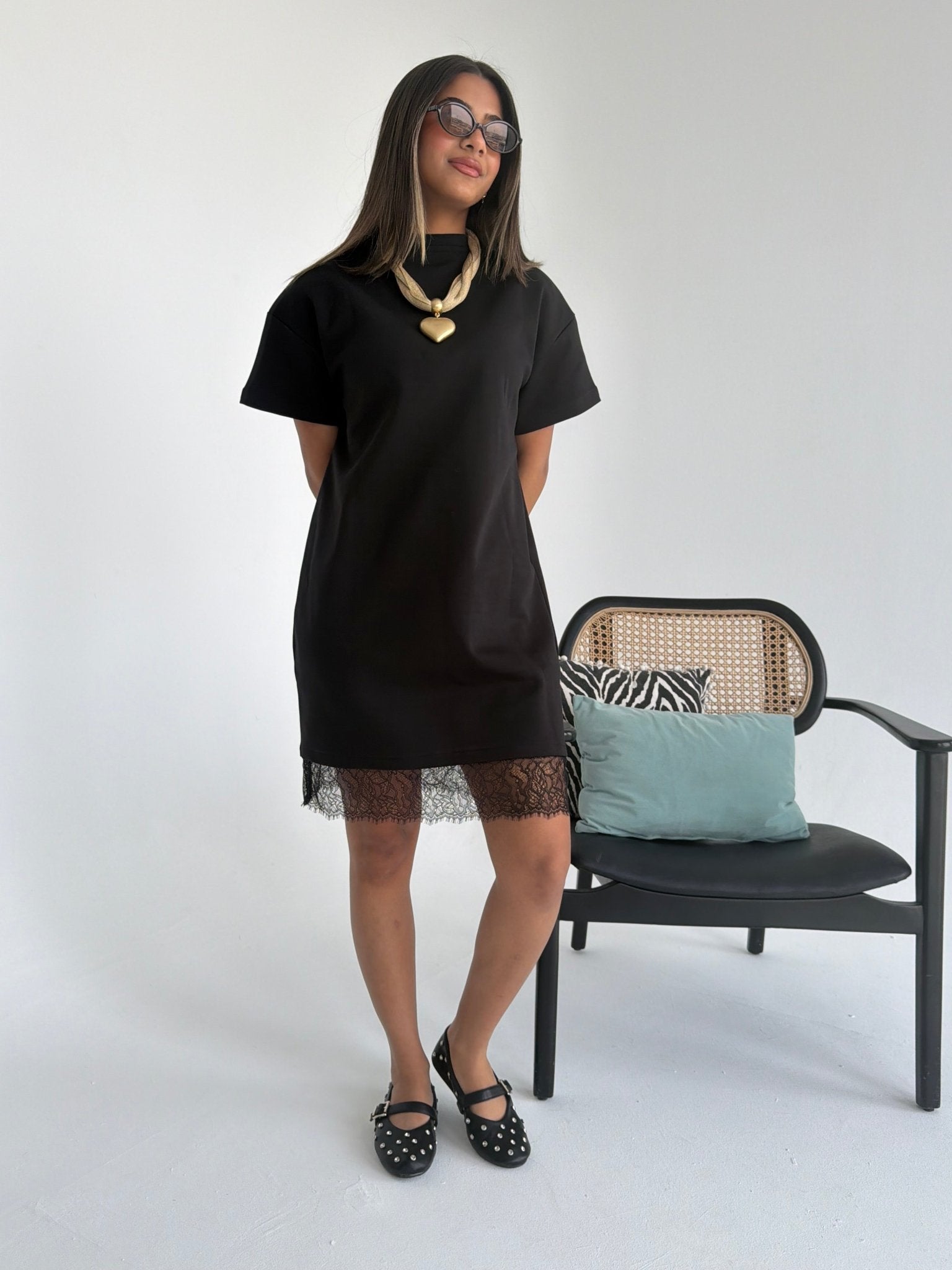 Black Oversized Lace Tshirt Dress – Mii