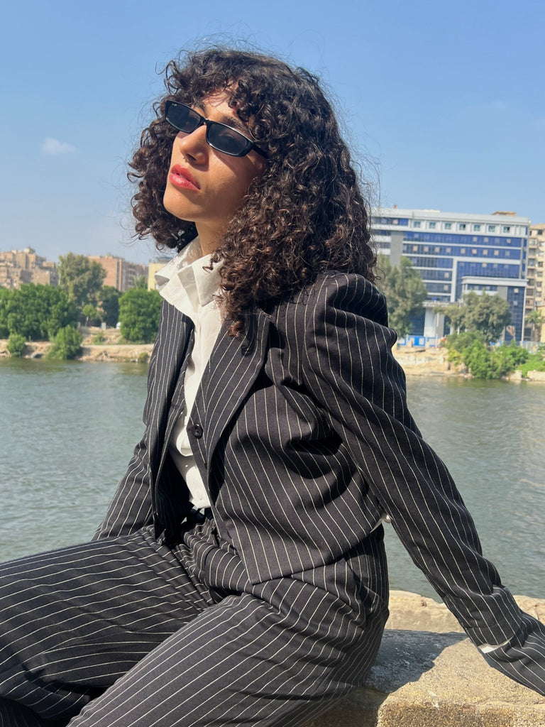 Black Pinstripe Suit Blazer - Mii