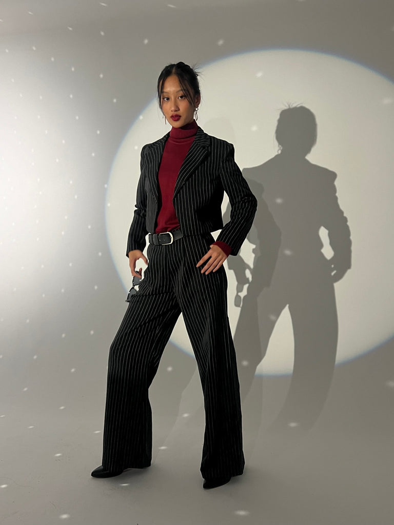 Black Pinstripe Suit Blazer - Mii