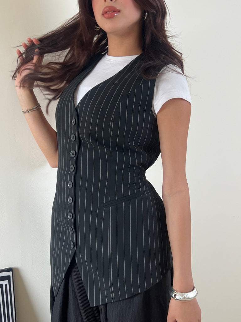 Black Pinstripe Vest - Mii