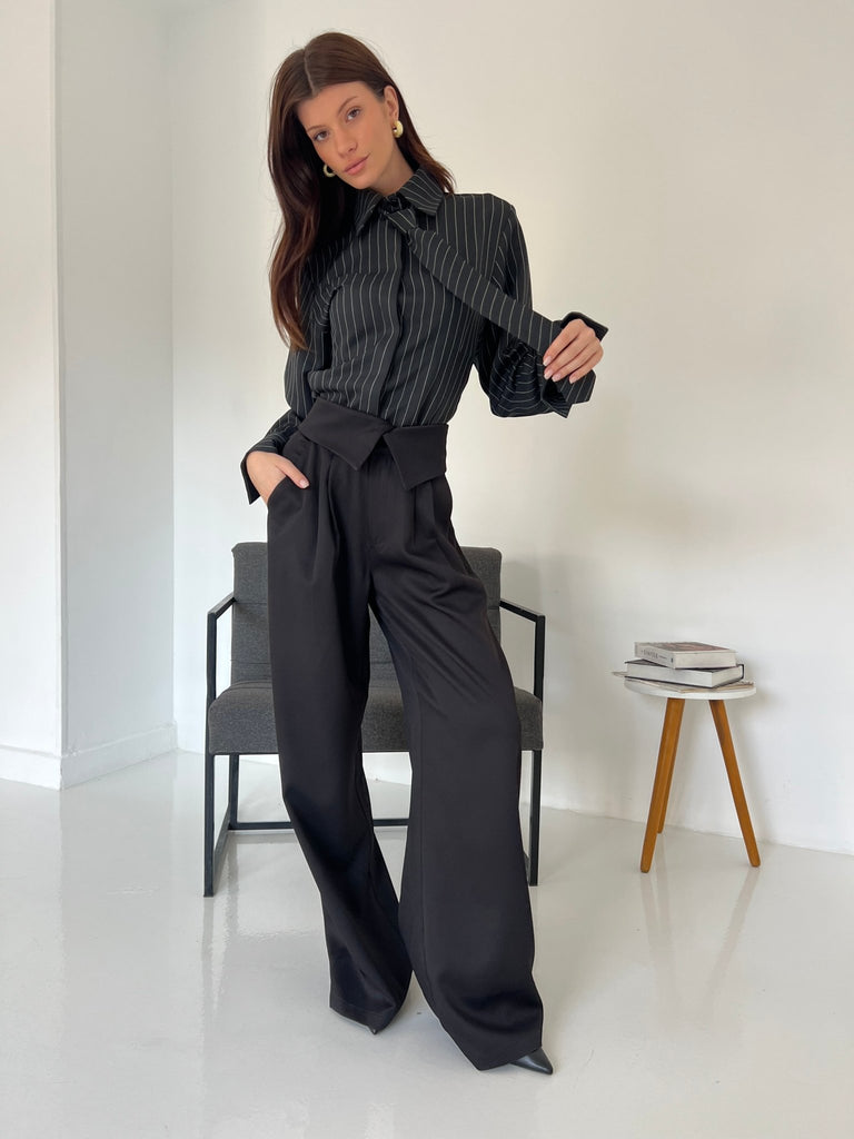Black Reverse Waist Pants - Mii