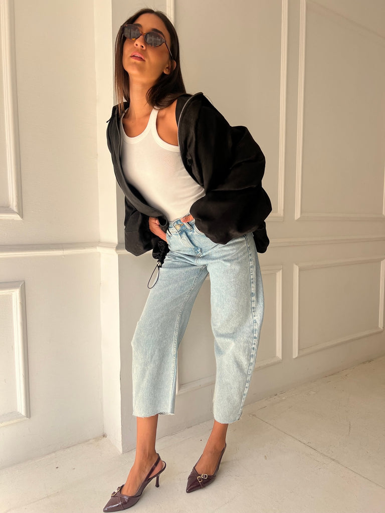 Black Satin Balloon Jacket - Mii