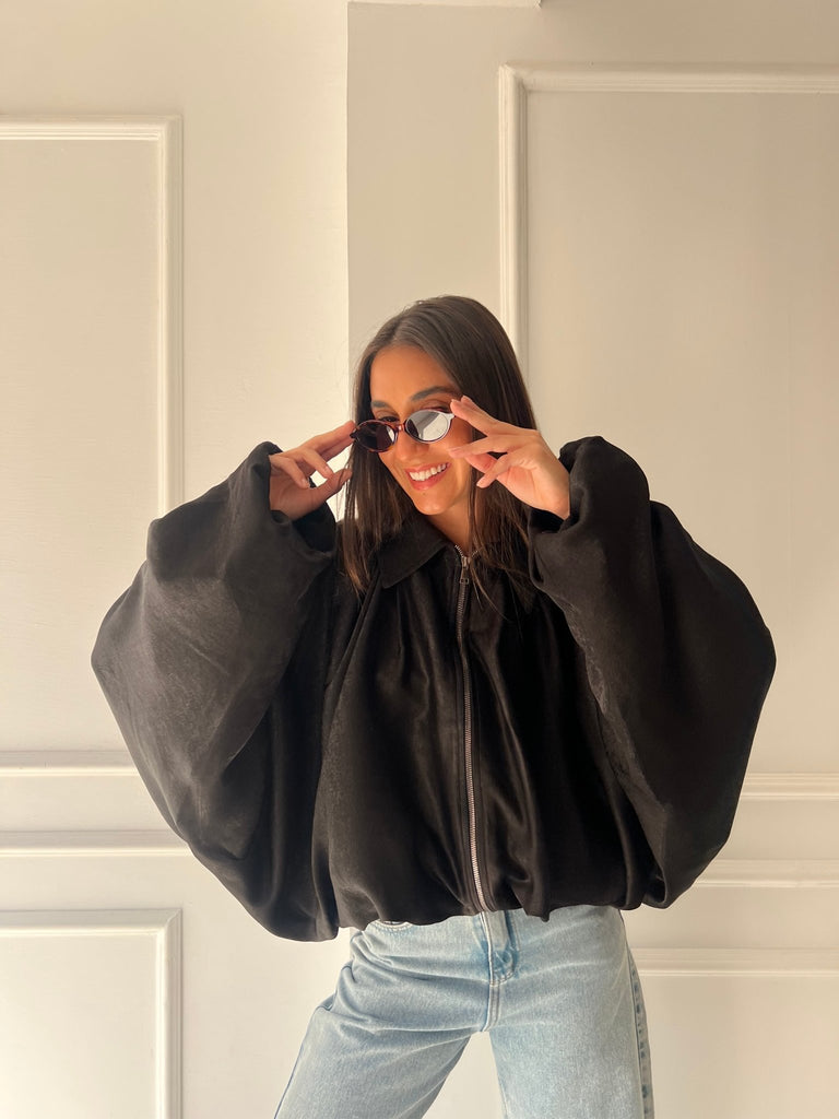 Black Satin Balloon Jacket - Mii