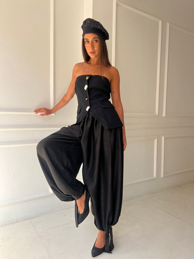 Black Satin Balloon Pants - Mii