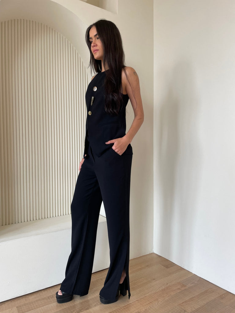 Black Side Slit Formal Pants - Mii