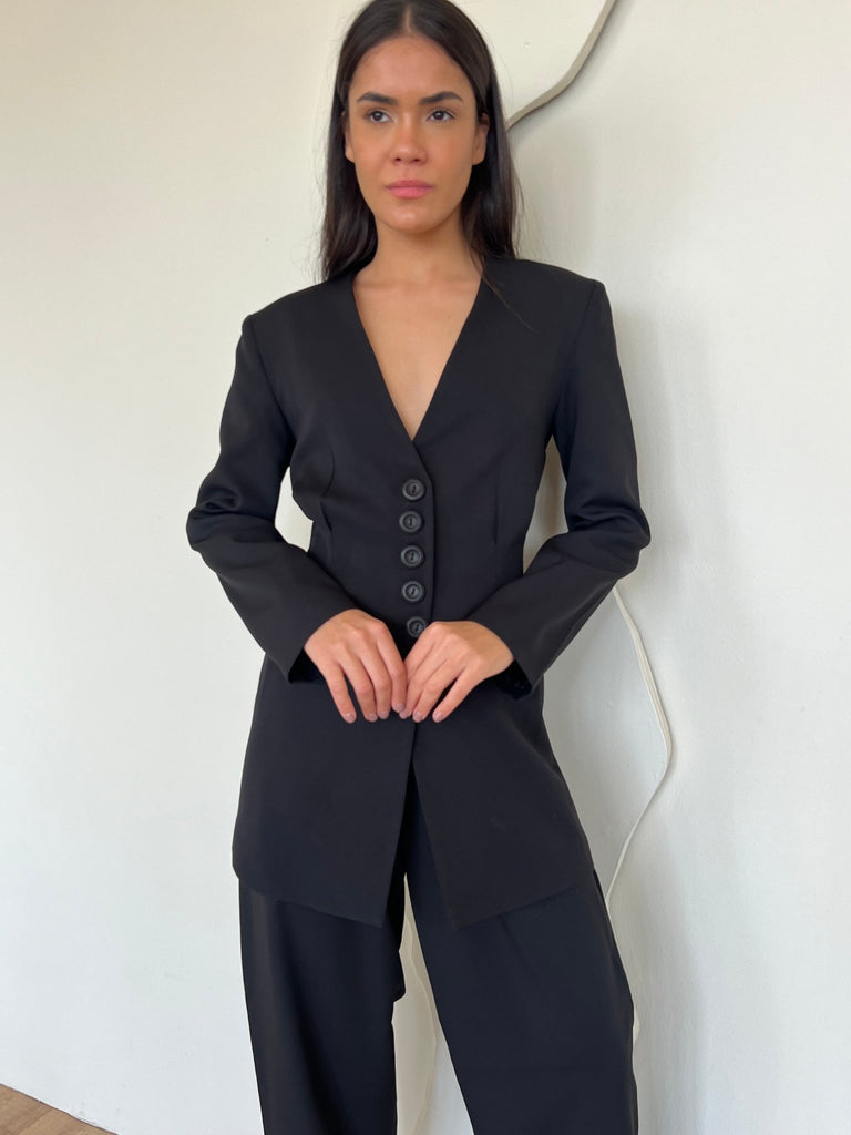 Black Snatched Waist Blazer - Mii