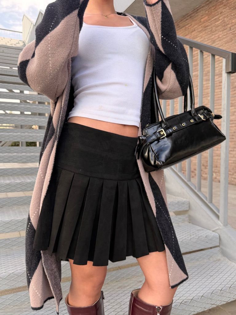 Black Suede Tennis Skirt - Mii