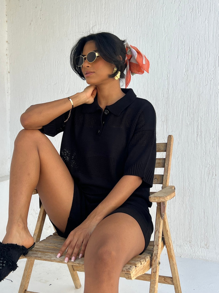 Black Summer Knitted Short Set - Mii