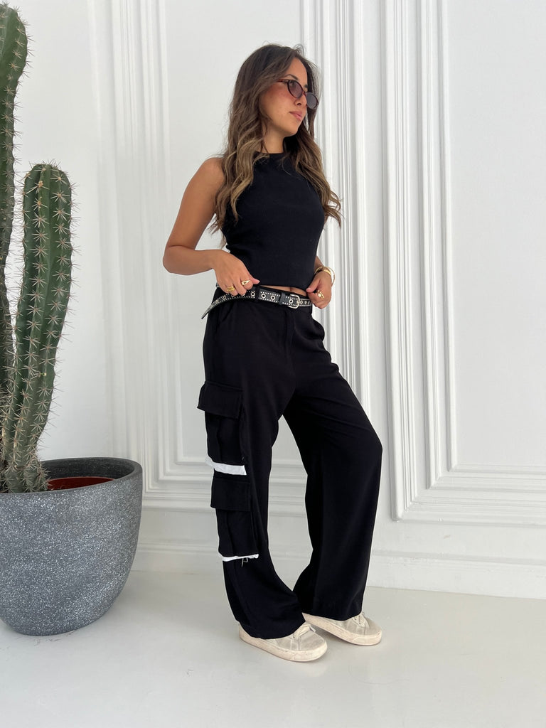 Black Tailored Cargo Pants - Mii