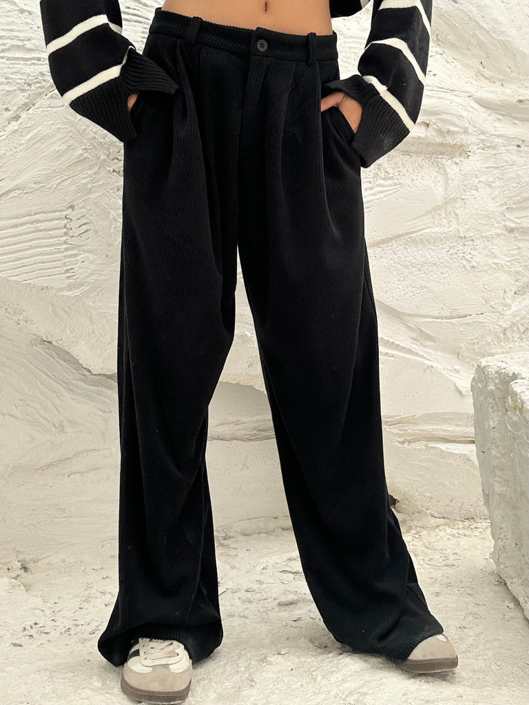 Black Tailored Coduroy Pants - Mii