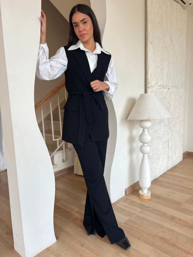 Black Tie On Snatched Waist Vest - Mii