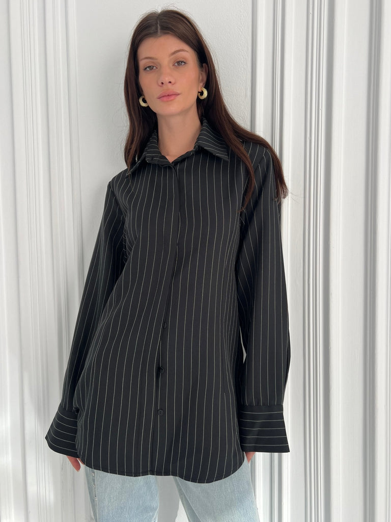 Black Tie Pinstripe Shirt - Mii