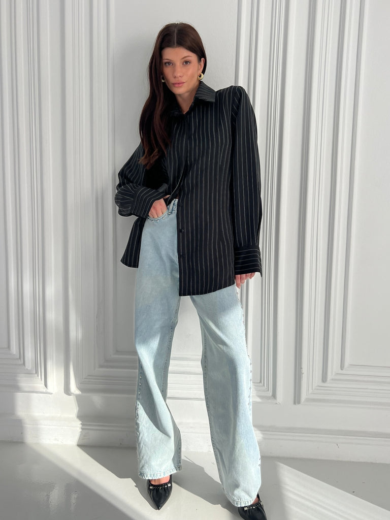 Black Tie Pinstripe Shirt - Mii