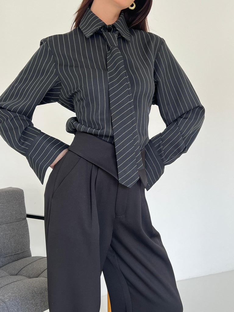 Black Tie Pinstripe Shirt - Mii