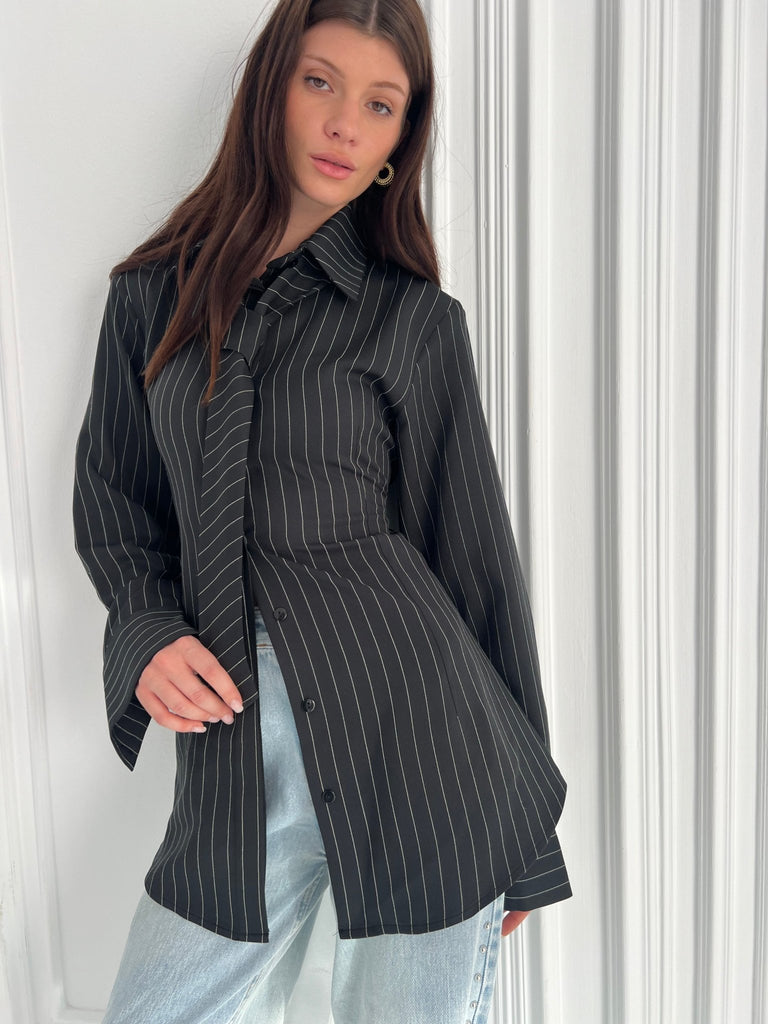Black Tie Pinstripe Shirt - Mii