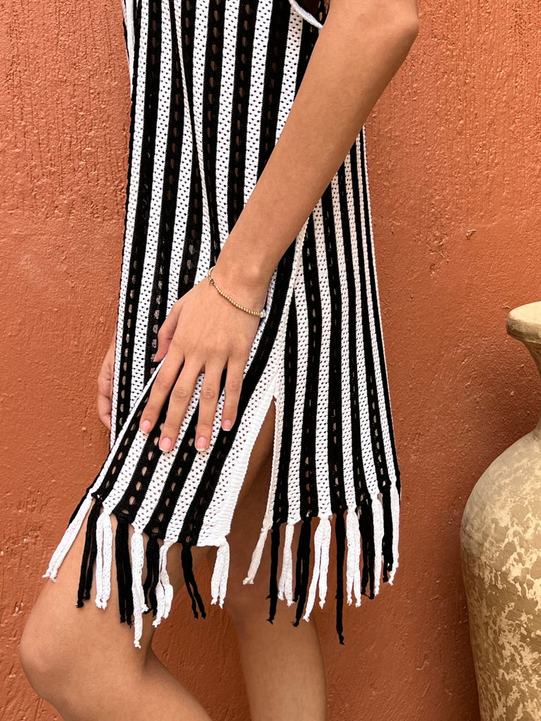 Black X White Pinstripe Cover Up - Mii