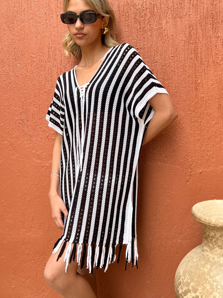 Black X White Pinstripe Cover Up - Mii