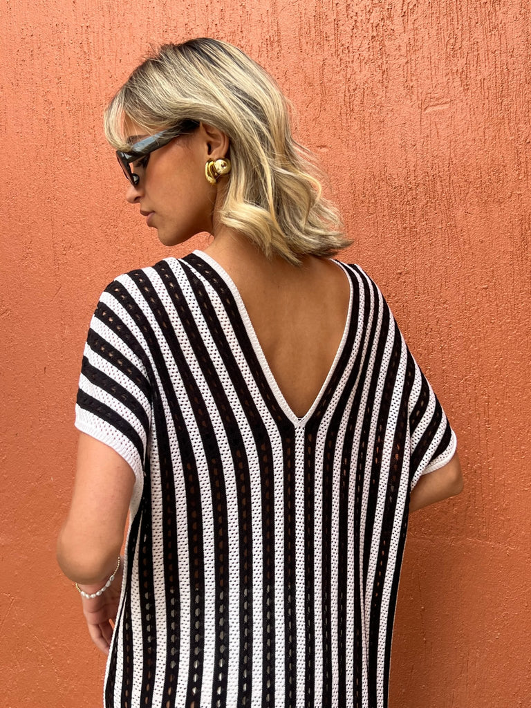 Black X White Pinstripe Cover Up - Mii