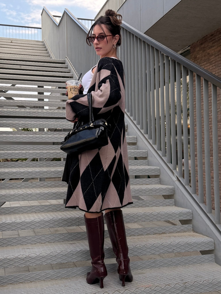 BlackXBeige Argyle Knit Cardigan - Mii