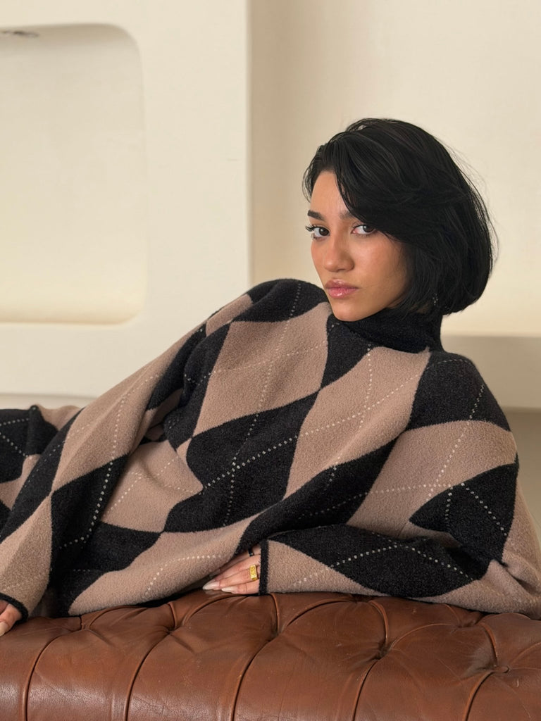 BlackXBeige Argyle Knit Skirt Set - Mii