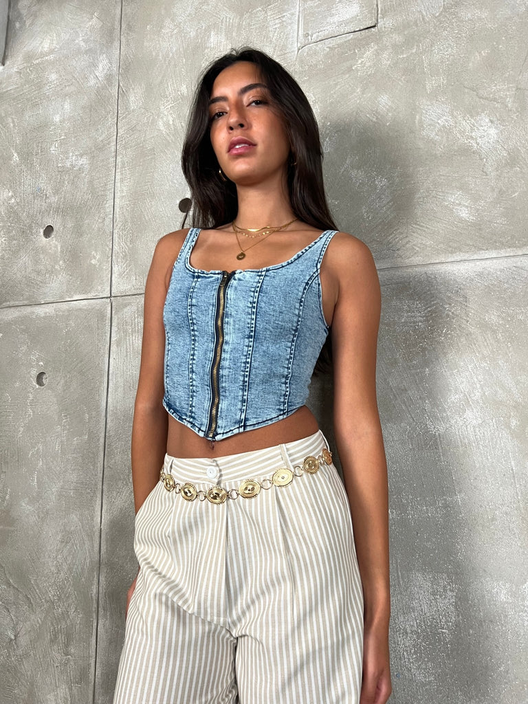 Blue Corset Denim Top - Mii