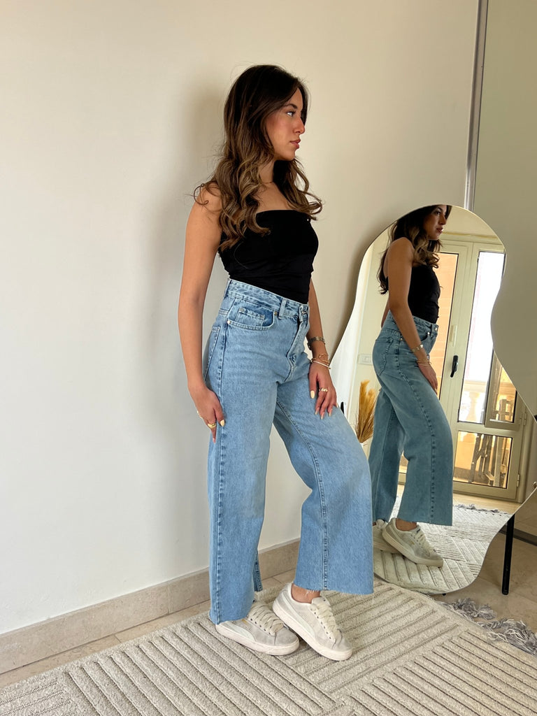 Blue High Waisted Cropped Denim - Mii