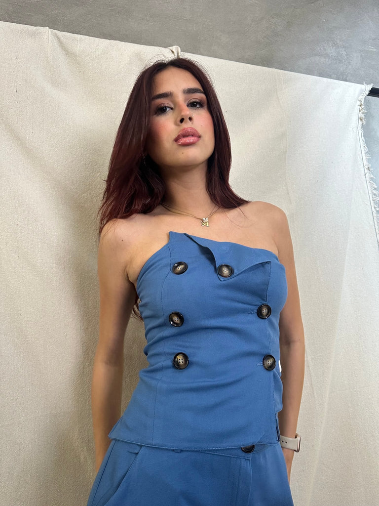 Blue Tailored Sleeveless Vest - Mii