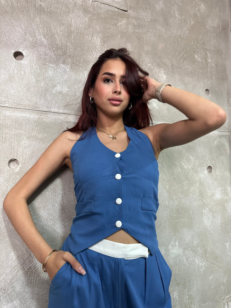 Blue Tie On Halter Vest - Mii