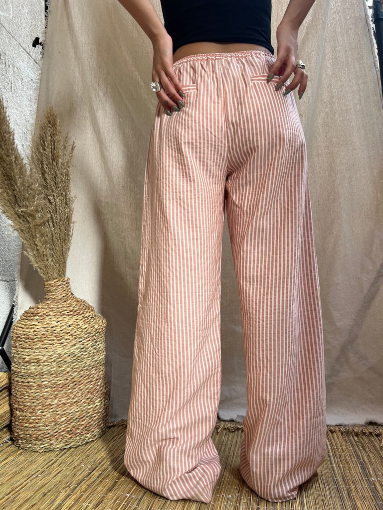 Brick Drawstring Waist Striped Pants - Mii