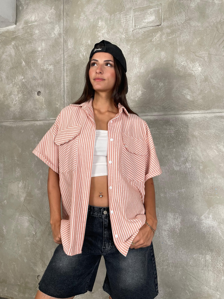 Brick Front Pockets Striped Shirt - Mii