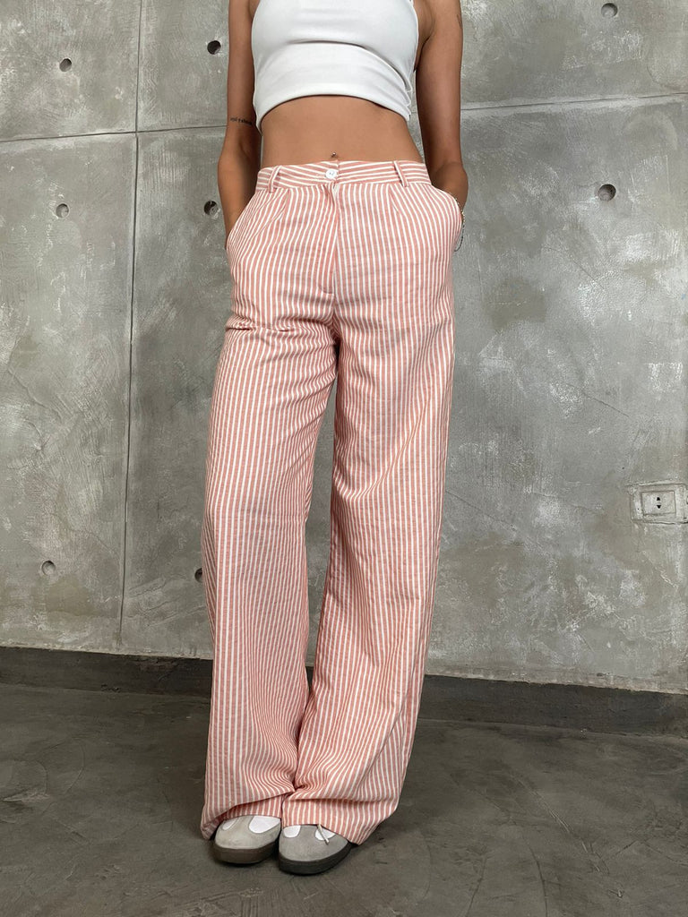 Brick High Waisted Striped Pants - Mii