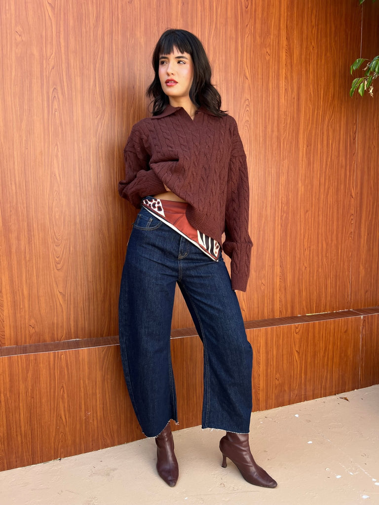 Brown Braided Pullover - Mii