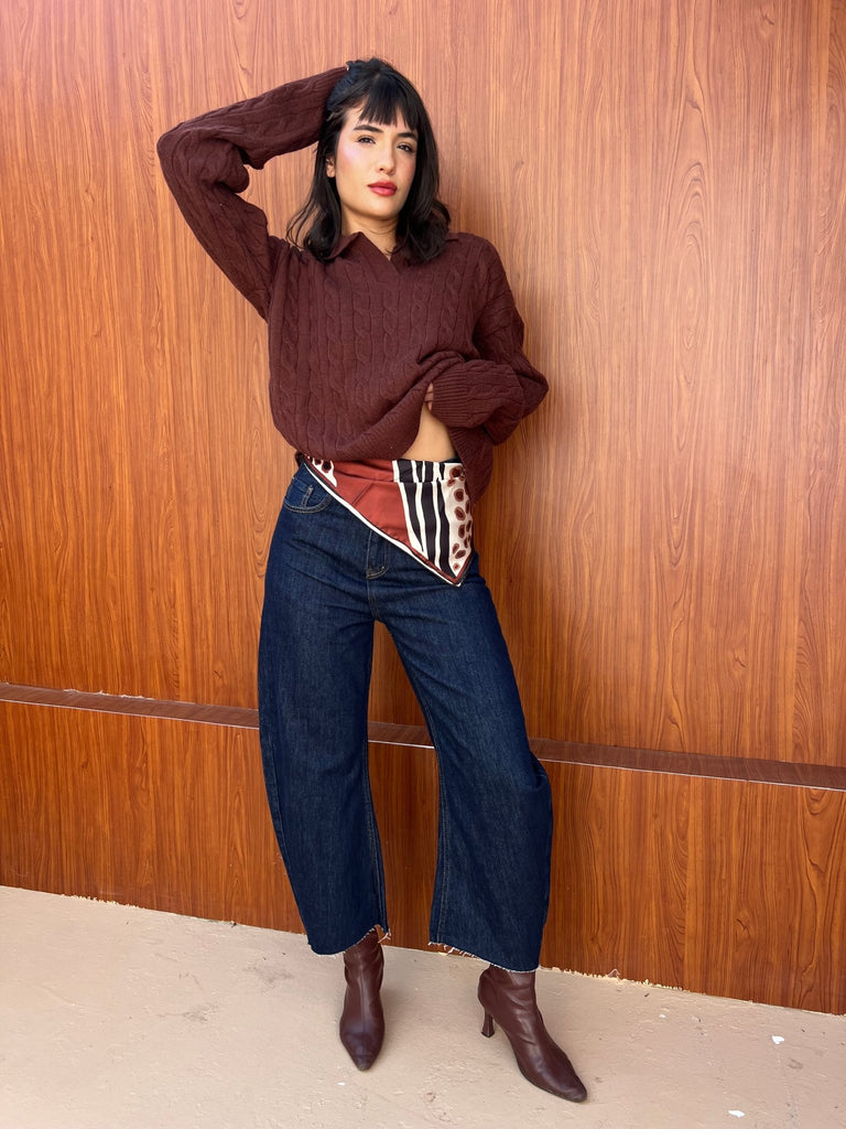 Brown Braided Pullover - Mii