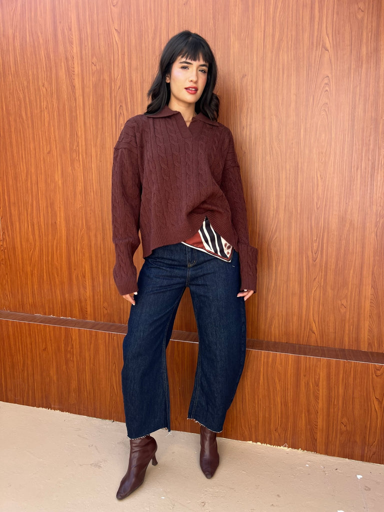 Brown Braided Pullover - Mii