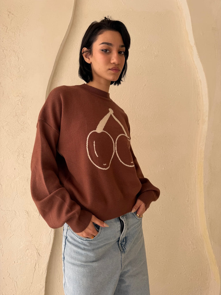Brown Cherry Knit Pullover - Mii