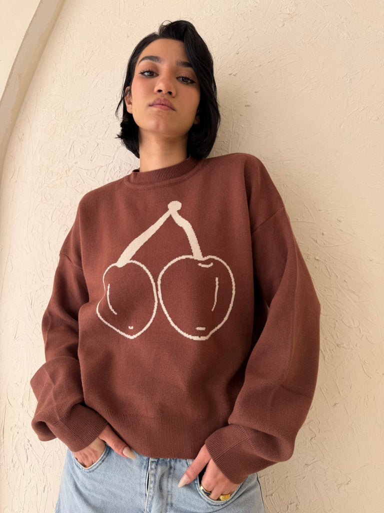 Brown Cherry Knit Pullover - Mii