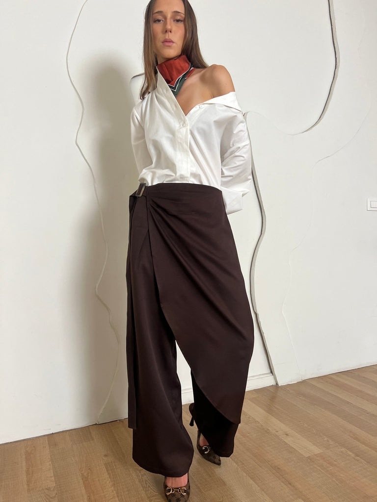 Brown Contour Wrap Pants - Mii