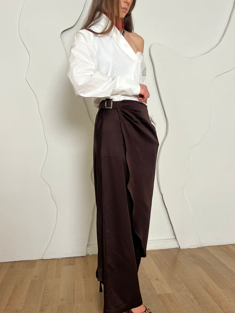 Brown Contour Wrap Pants - Mii
