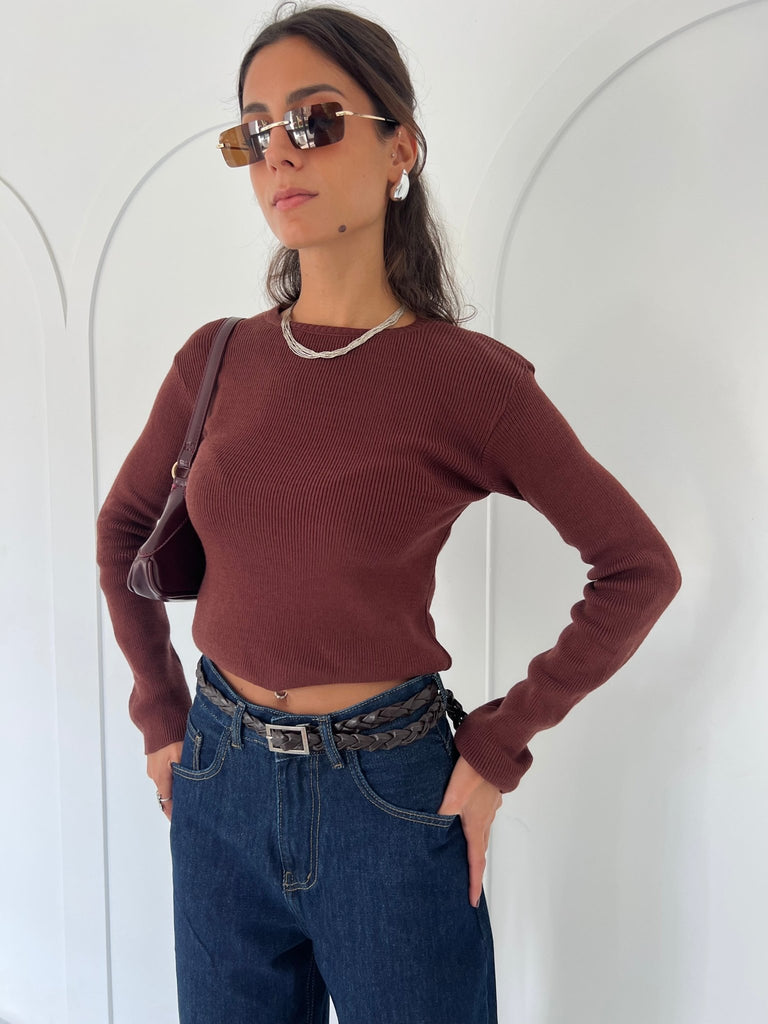 Brown Round Basic Top - Mii