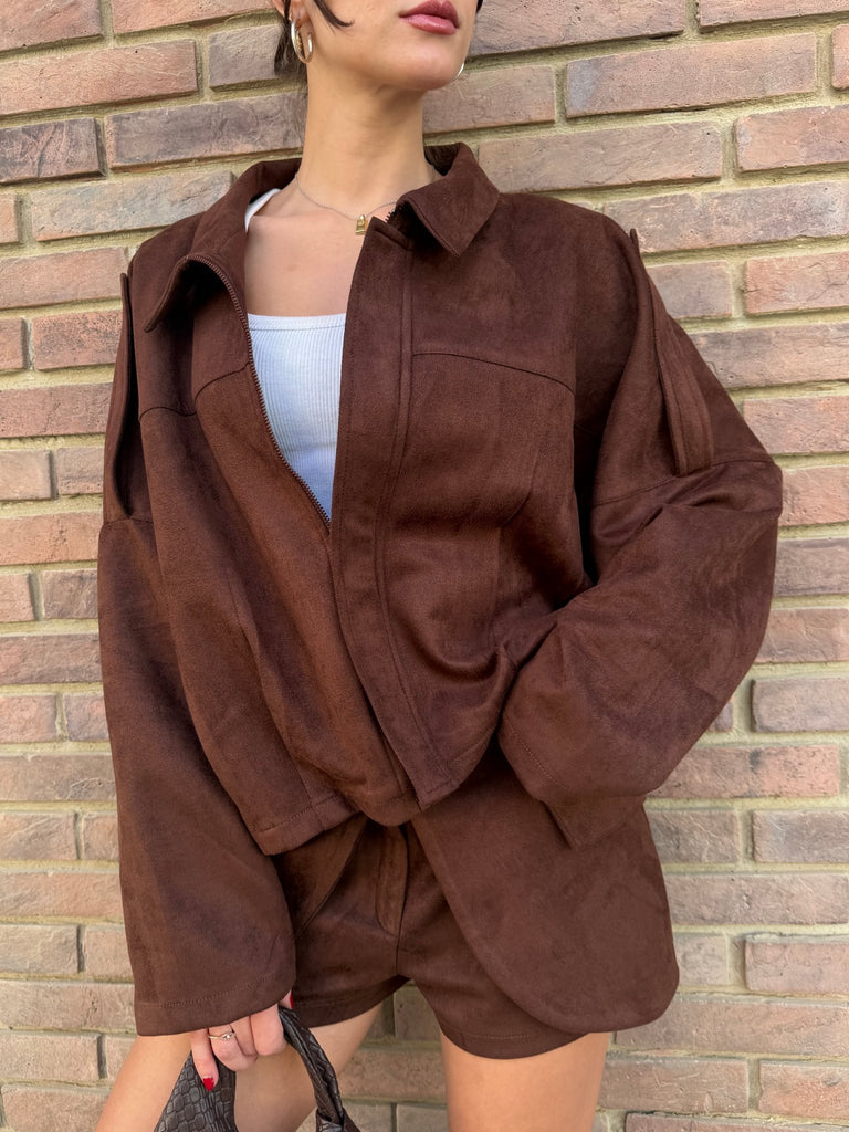 Brown Suede Layered Shorts - Mii