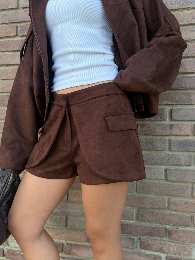 Brown Suede Layered Shorts - Mii