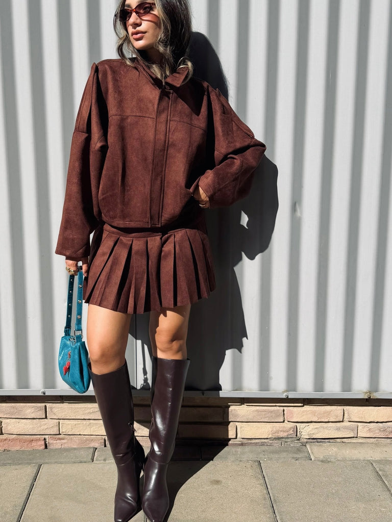 Brown Suede Relaxed Fit Jacket - Mii