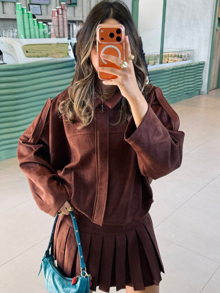 Brown Suede Relaxed Fit Jacket - Mii