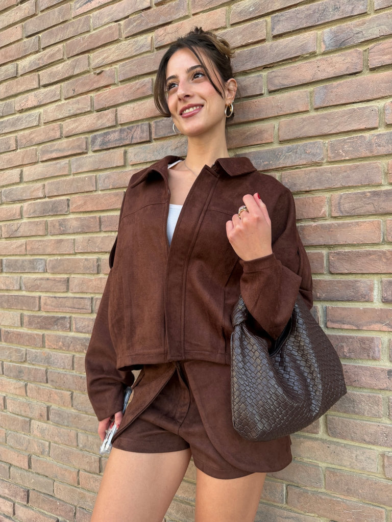 Brown Suede Relaxed Fit Jacket - Mii