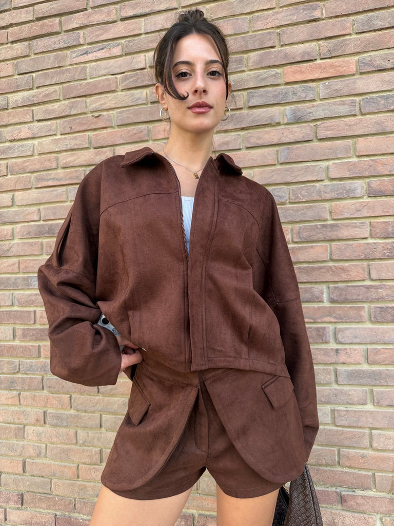 Brown Suede Relaxed Fit Jacket - Mii