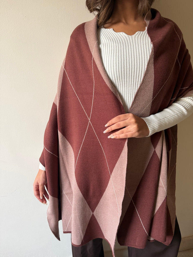 Brown X Cafe Argyle Knit Scarf - Mii