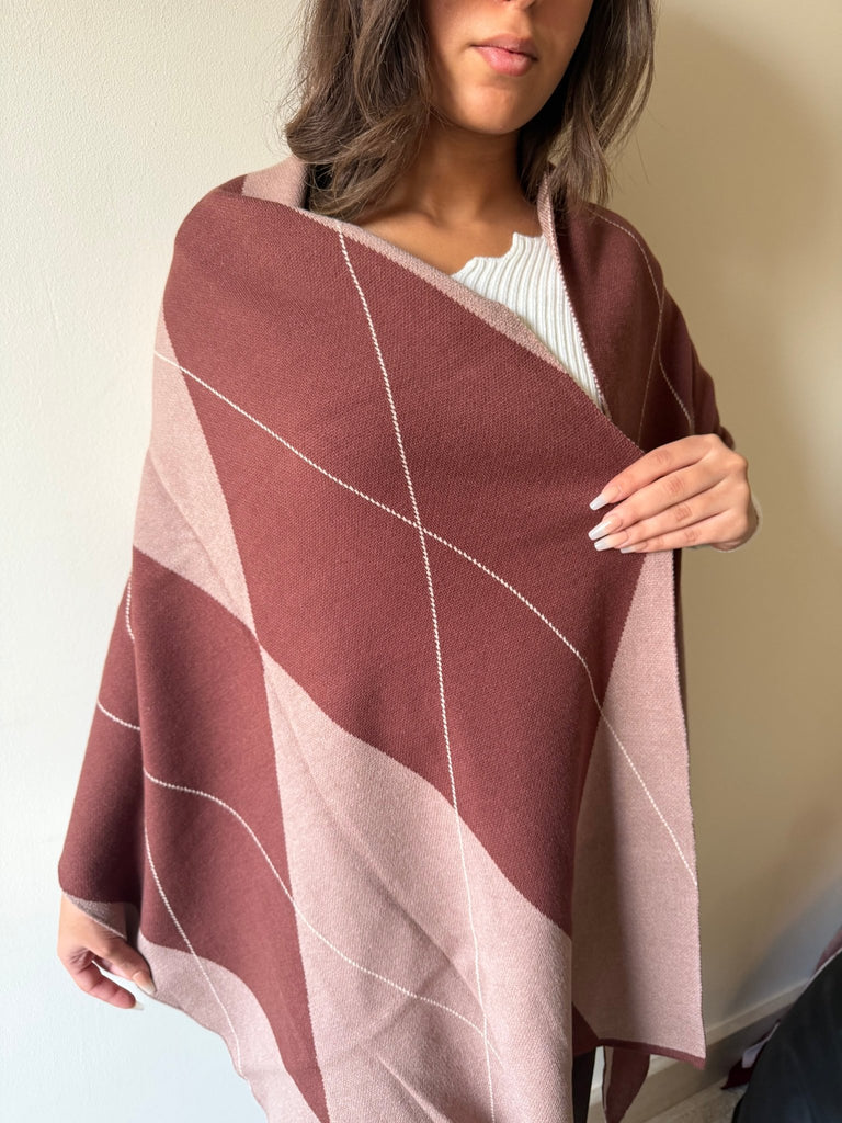 Brown X Cafe Argyle Knit Scarf - Mii