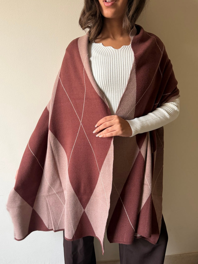 Brown X Cafe Argyle Knit Scarf - Mii