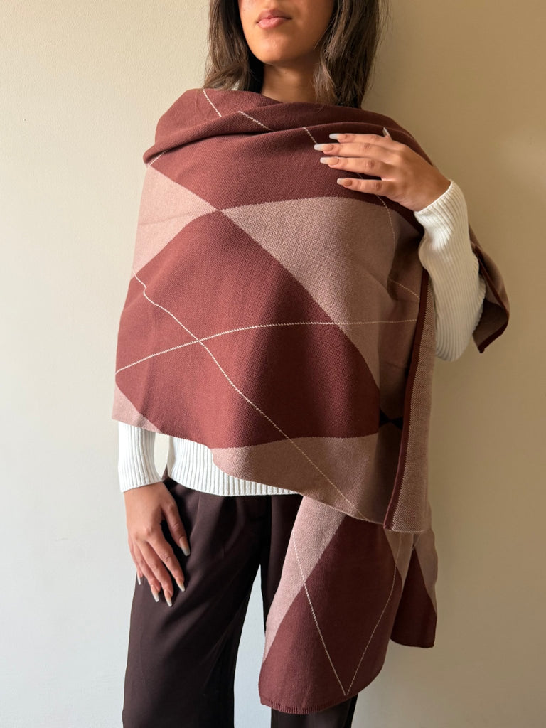 Brown X Cafe Argyle Knit Scarf - Mii