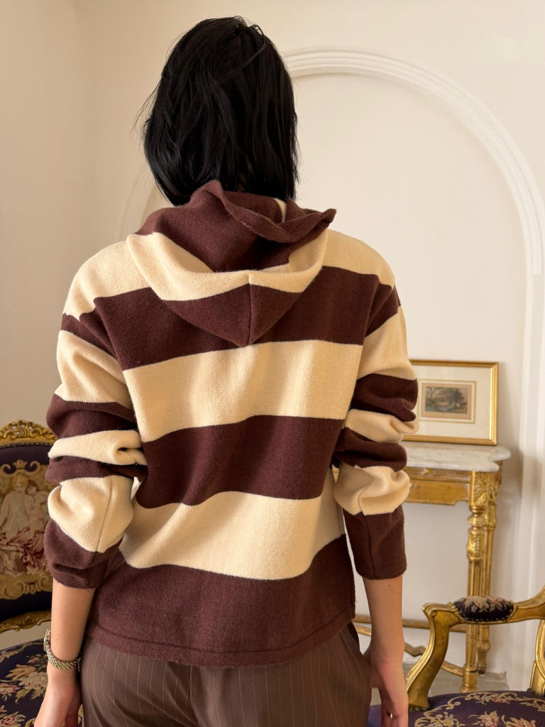 BrownXBeige Striped Hoddie Sweater - Mii